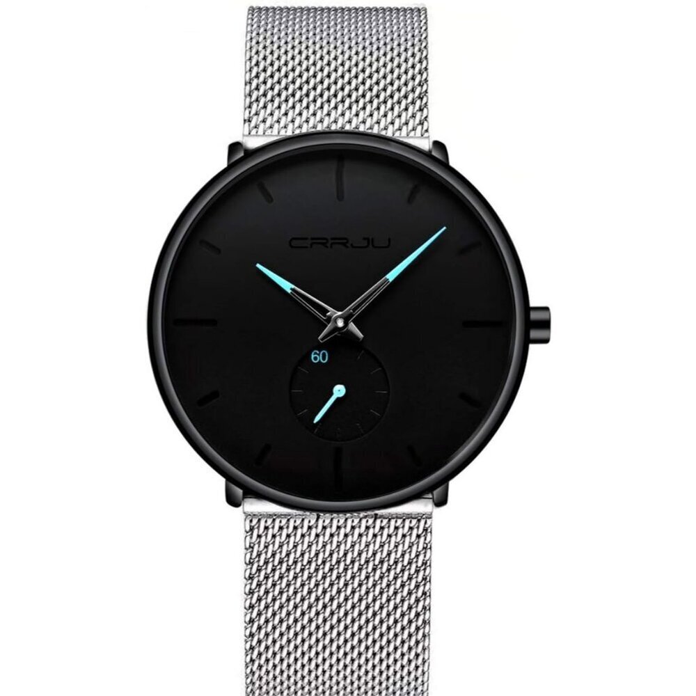 Men's Blue-Sliver Ultra-Thin Minimal Waterproof Stainless Steel Mesh Band Watch